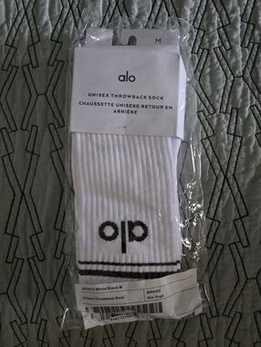 ALO Yoga White Crew Socks with Black Accents
